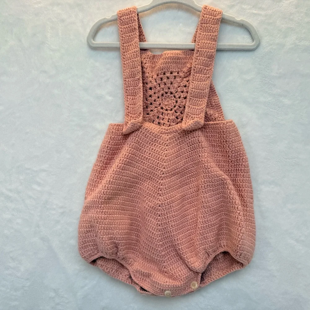 Kate Quinn Pink 100% Cotton Crochet Bubble Romper 18-24M Cottagecore READ‎